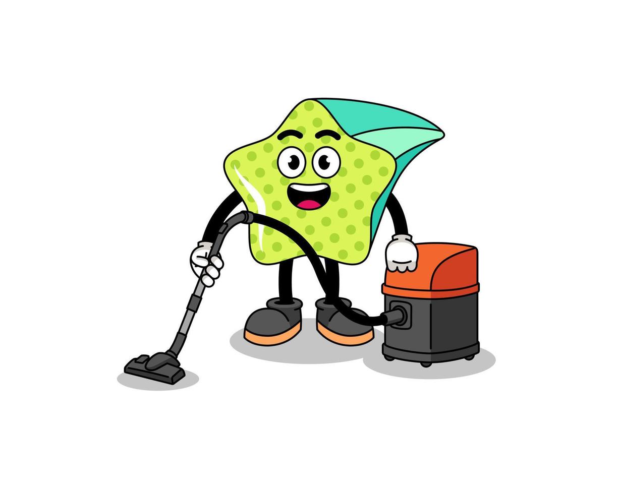 Character mascot of shooting star holding vacuum cleaner vector