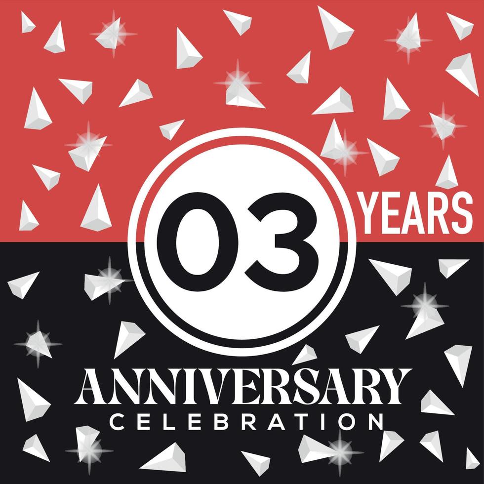 Celebrating 03rd years anniversary logo design with red and black background vector