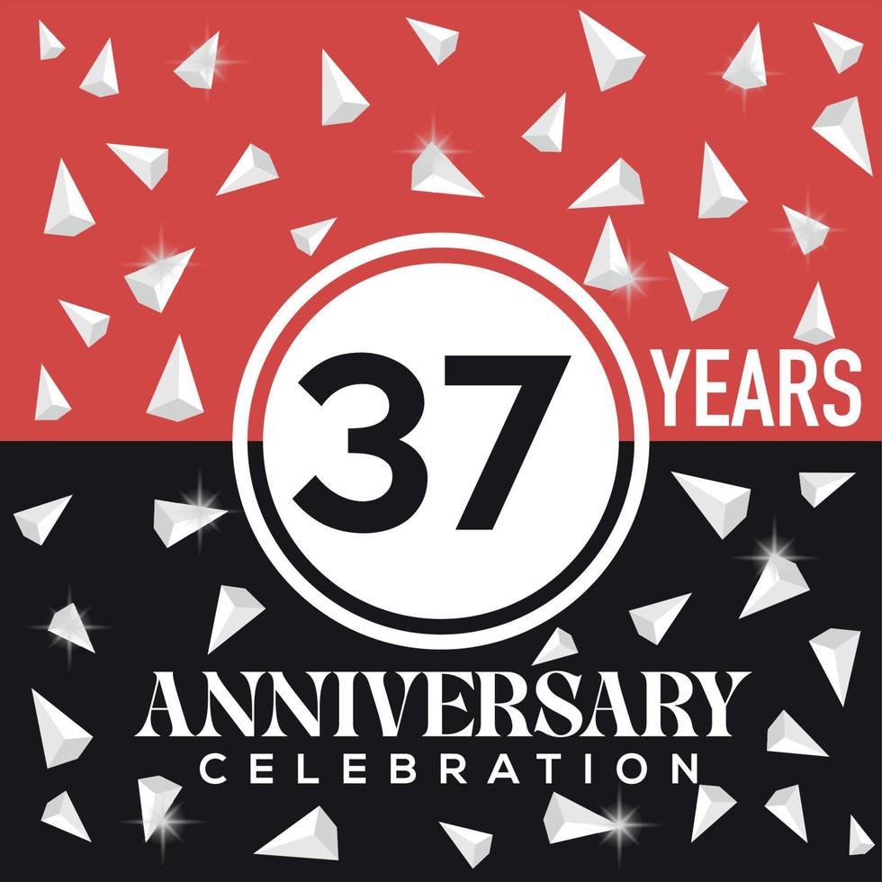 Celebrating 37th years anniversary logo design with red and black background vector
