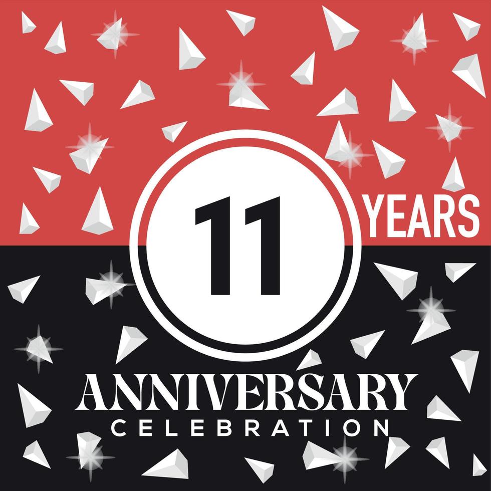 Celebrating 11th years anniversary logo design with red and black background vector