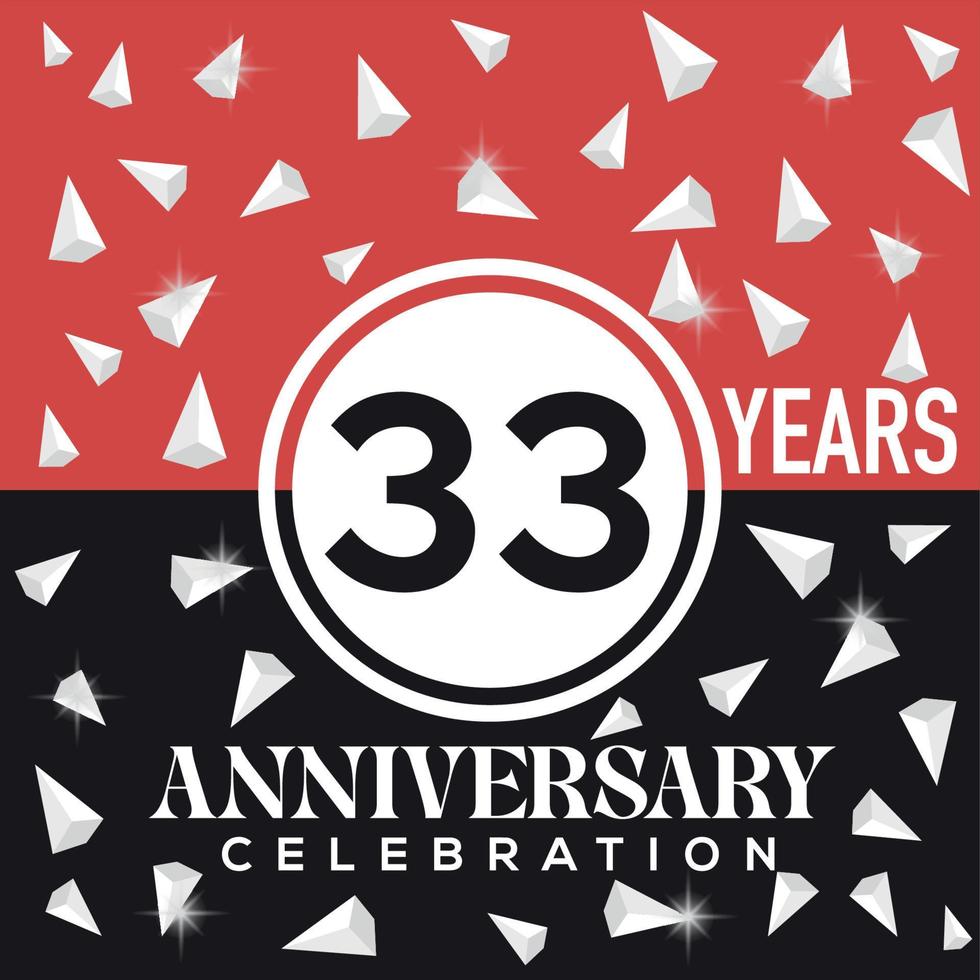 Celebrating 33rd years anniversary logo design with red and black background vector