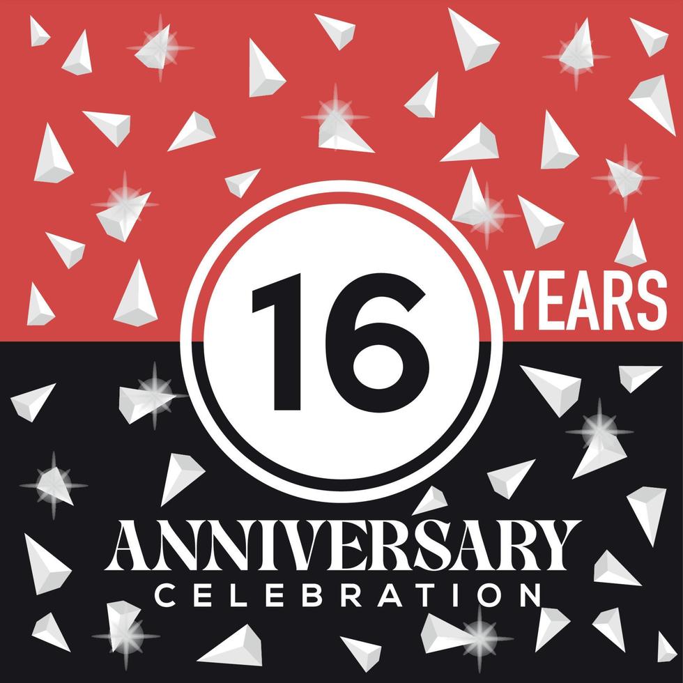 Celebrating 16th years anniversary logo design with red and black background vector