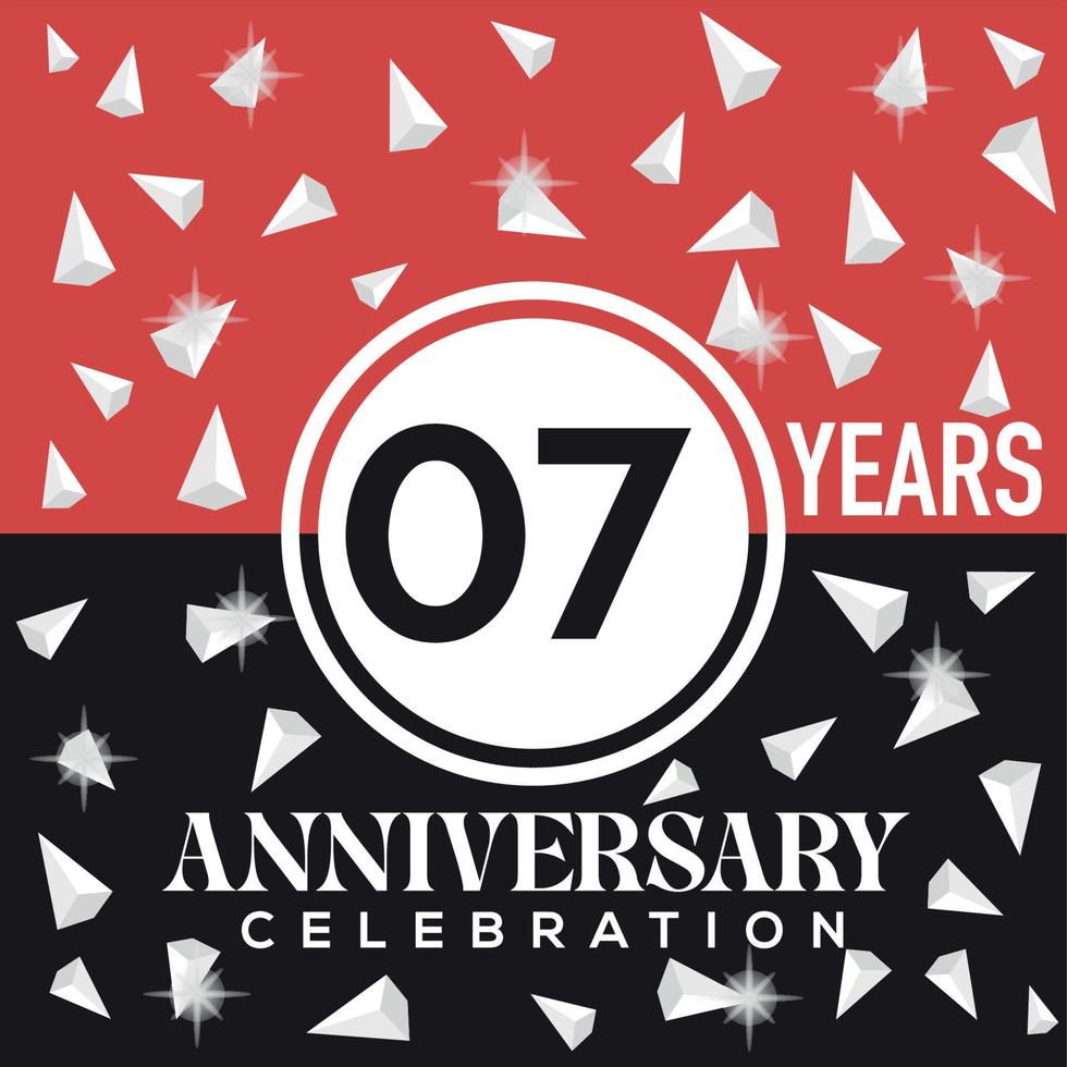 Celebrating 07th years anniversary logo design with red and black background vector