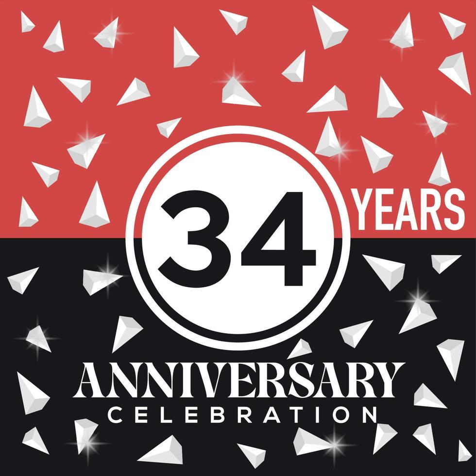 Celebrating 34th years anniversary logo design with red and black background vector