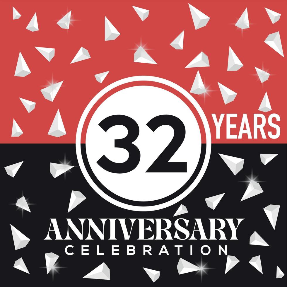 Celebrating 32nd years anniversary logo design with red and black background vector