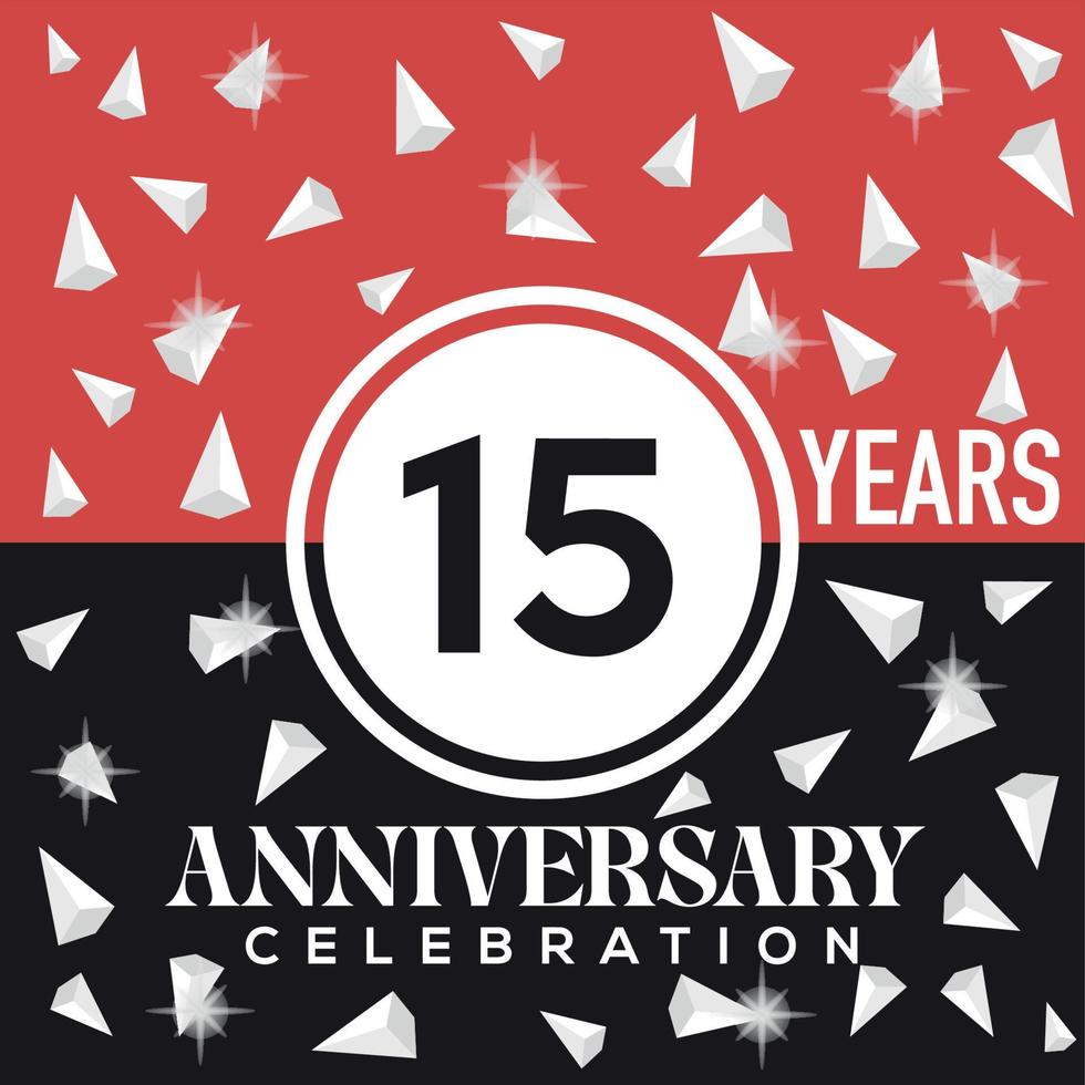 Celebrating 15th years anniversary logo design with red and black background vector
