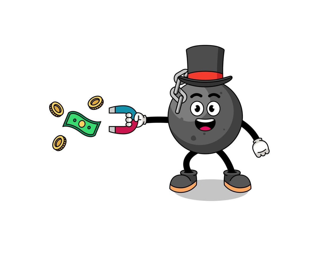 Character Illustration of wrecking ball catching money with a magnet vector