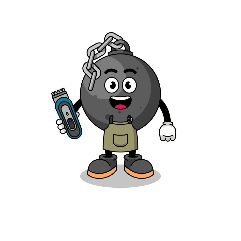 Cartoon Illustration of wrecking ball as a barber man vector
