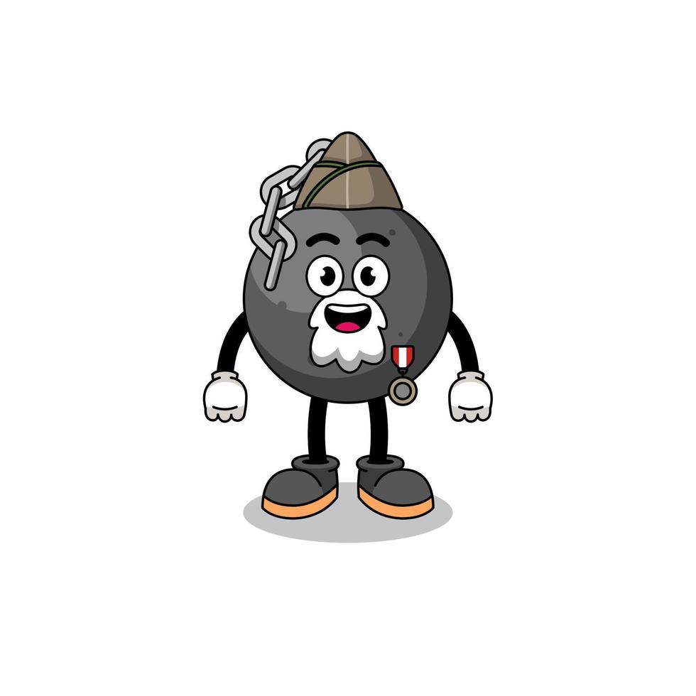 Character cartoon of wrecking ball as a veteran vector