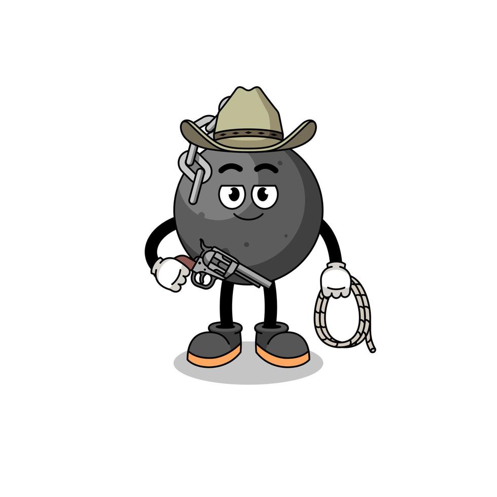 Character mascot of wrecking ball as a cowboy vector
