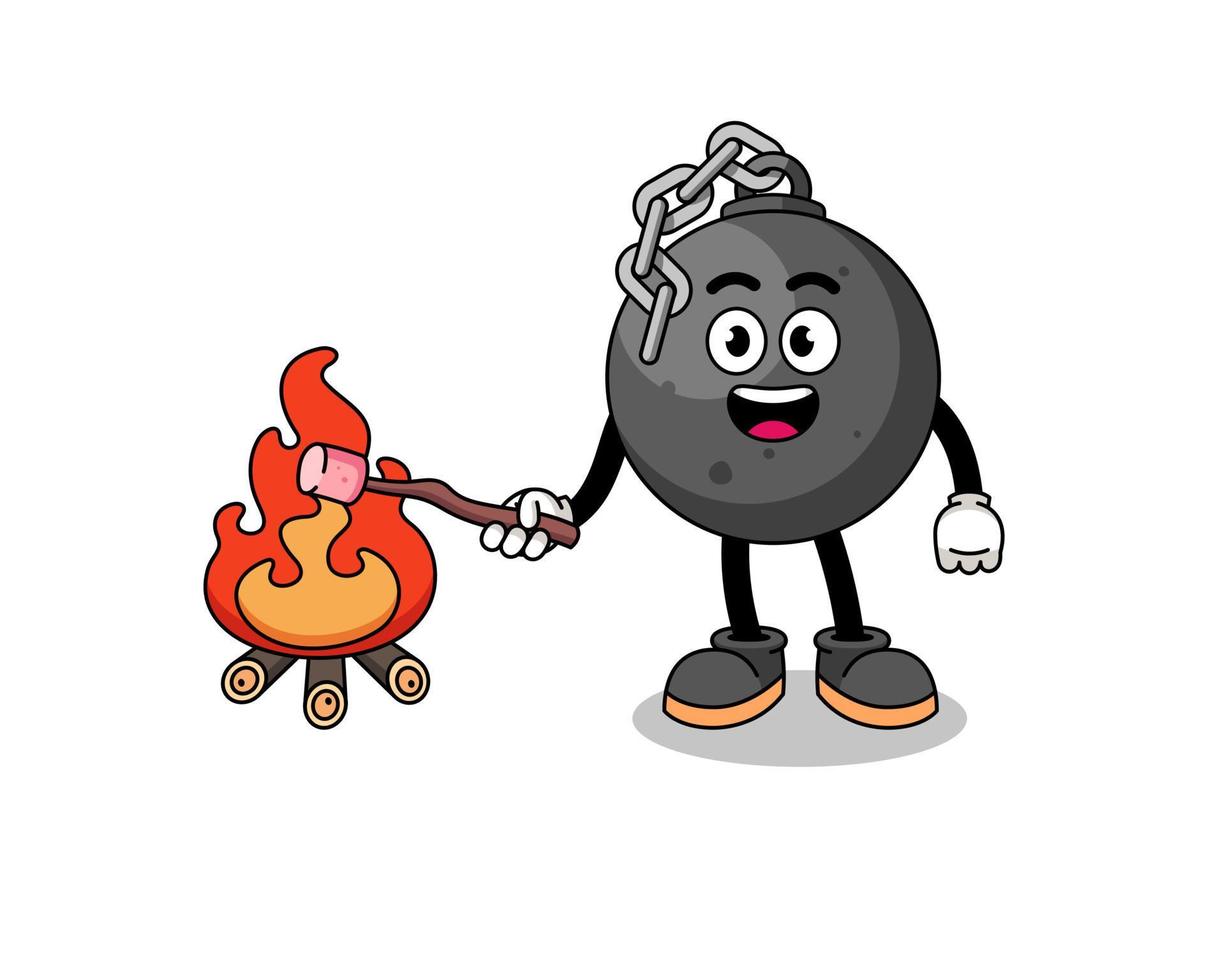 Illustration of wrecking ball burning a marshmallow vector
