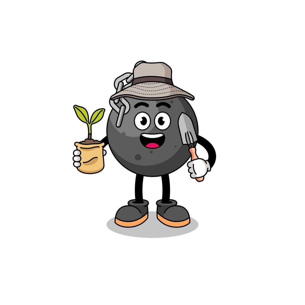 Illustration of wrecking ball cartoon holding a plant seed vector