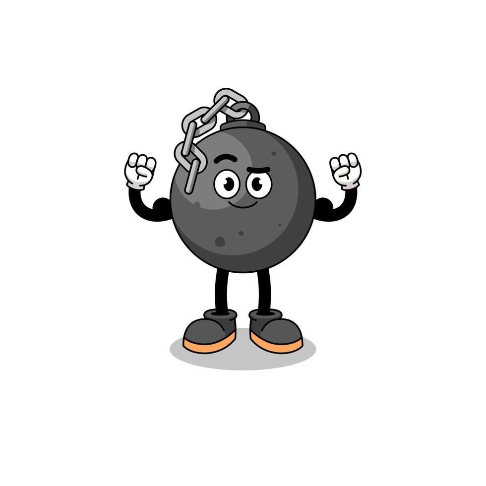 Mascot cartoon of wrecking ball posing with muscle vector