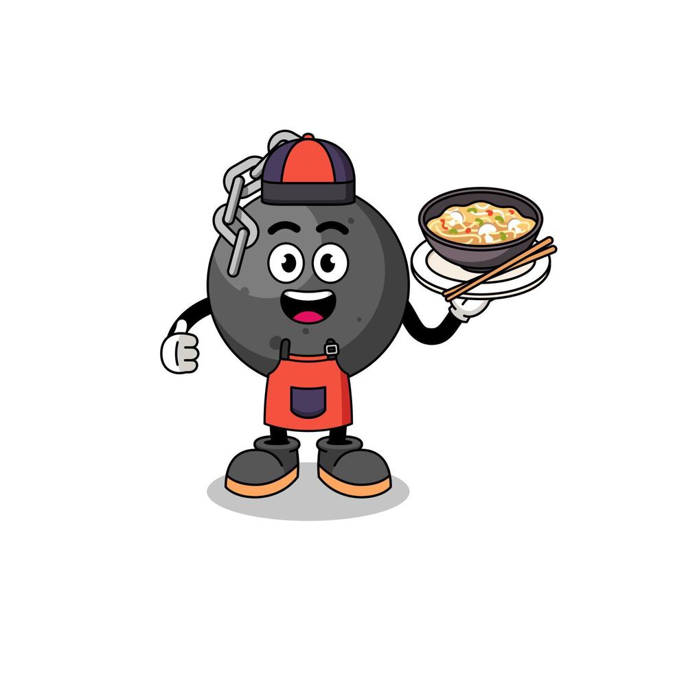 Illustration of wrecking ball as an asian chef vector