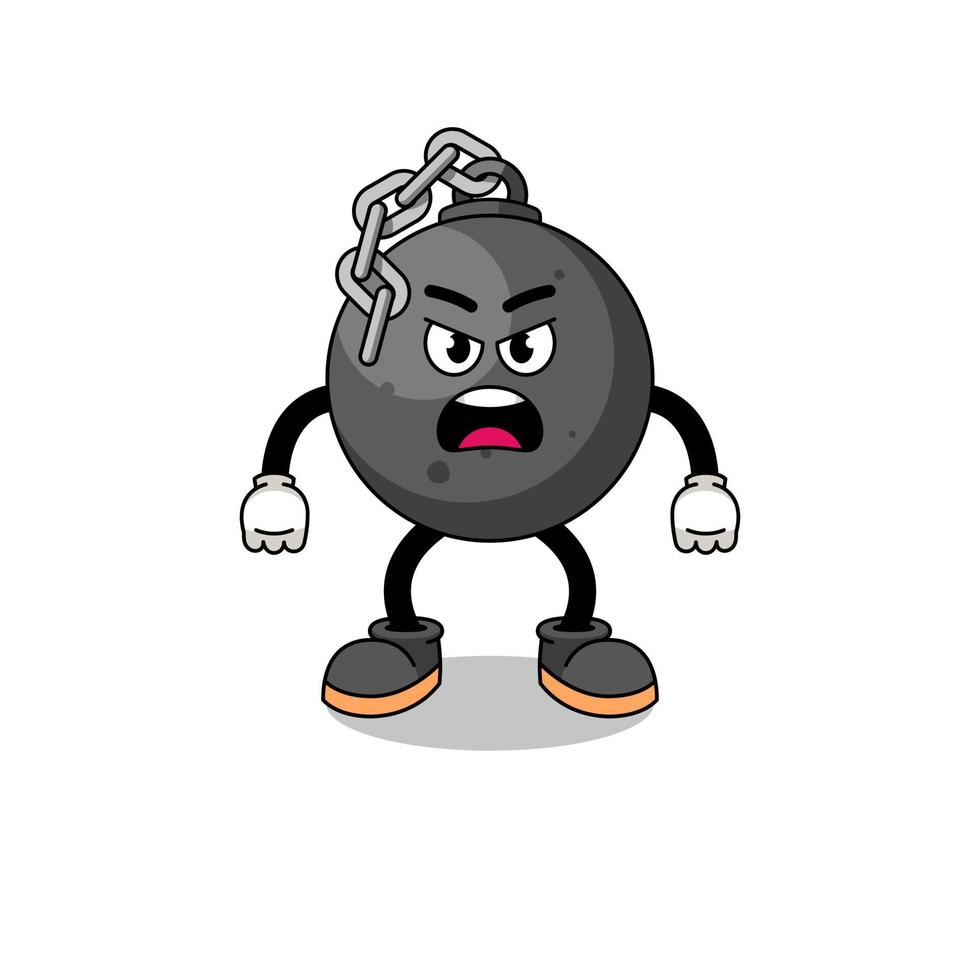wrecking ball cartoon illustration with angry expression vector