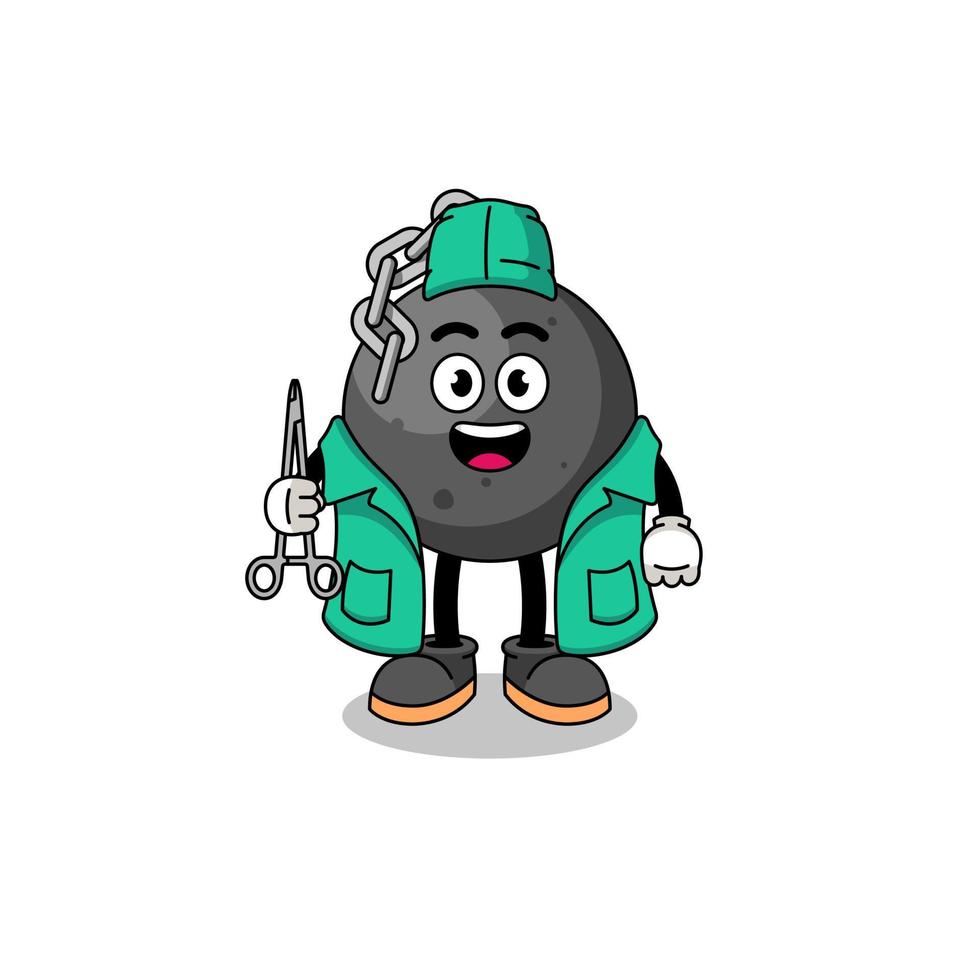 Illustration of wrecking ball mascot as a surgeon vector