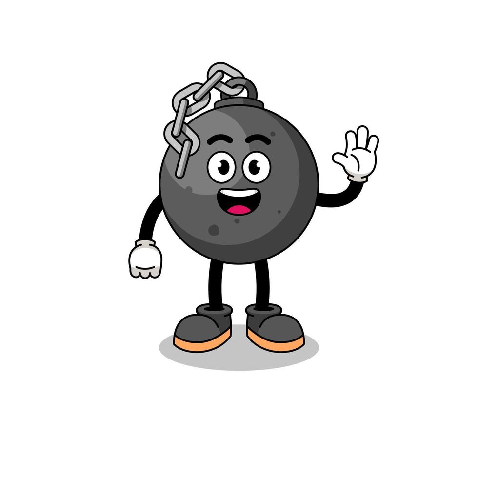 wrecking ball cartoon doing wave hand gesture vector