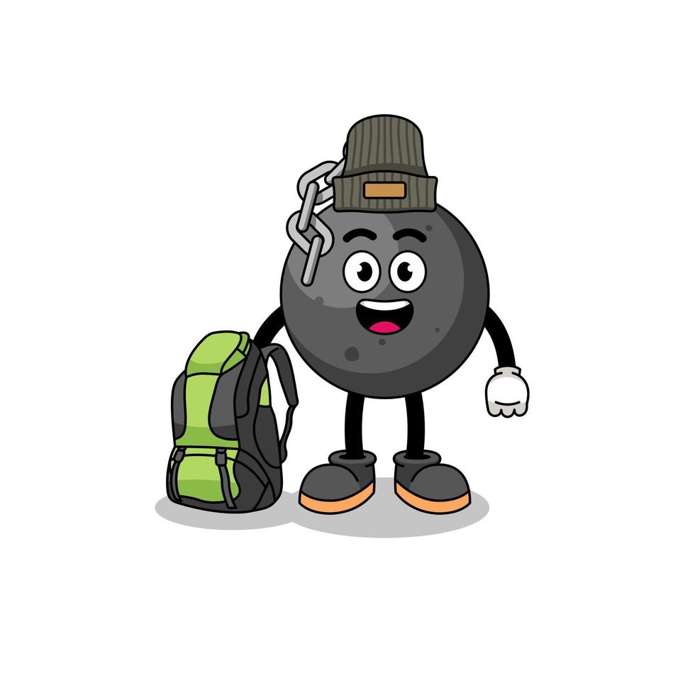 Illustration of wrecking ball mascot as a hiker vector