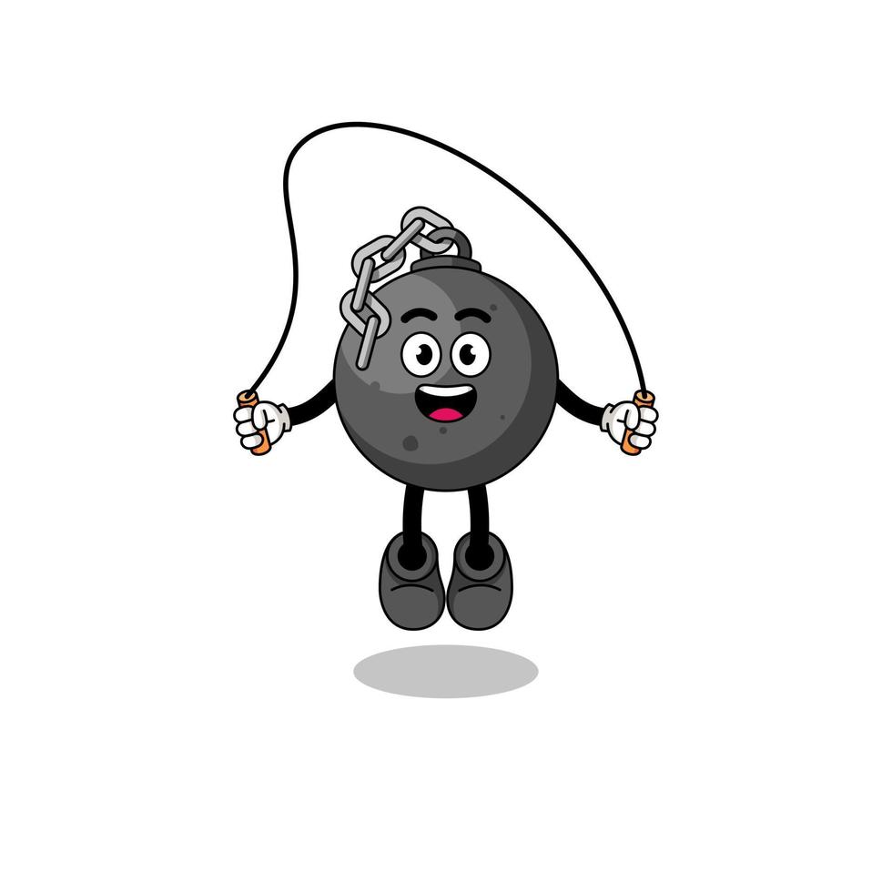 wrecking ball mascot cartoon is playing skipping rope vector