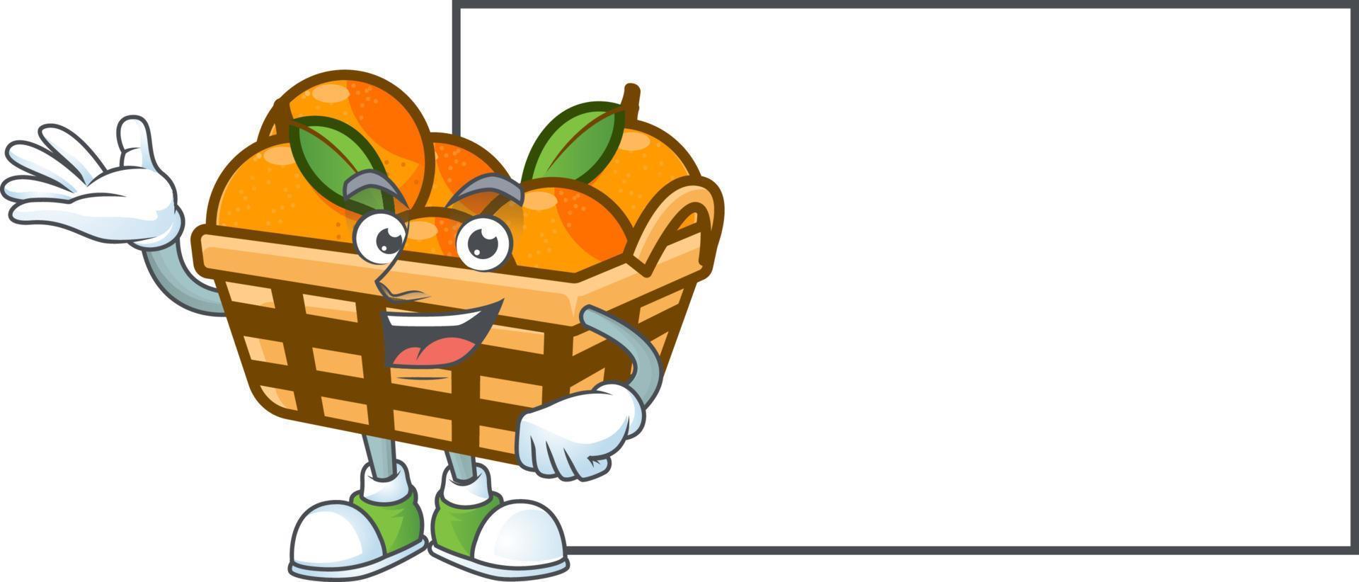 Basket oranges cartoon character style vector