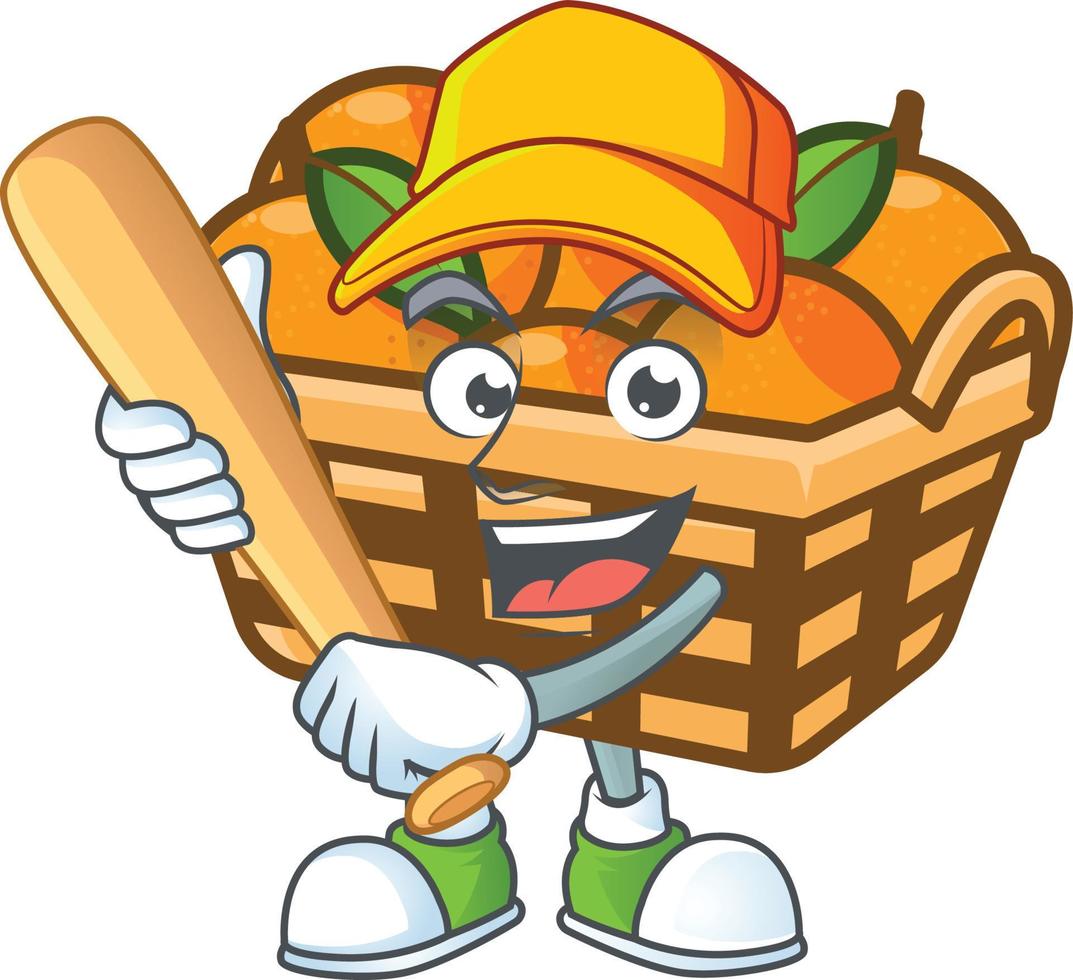 Basket oranges cartoon character style vector