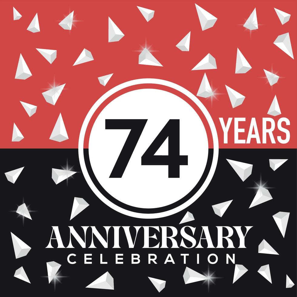 Celebrating 74 years anniversary logo design with red and black background vector