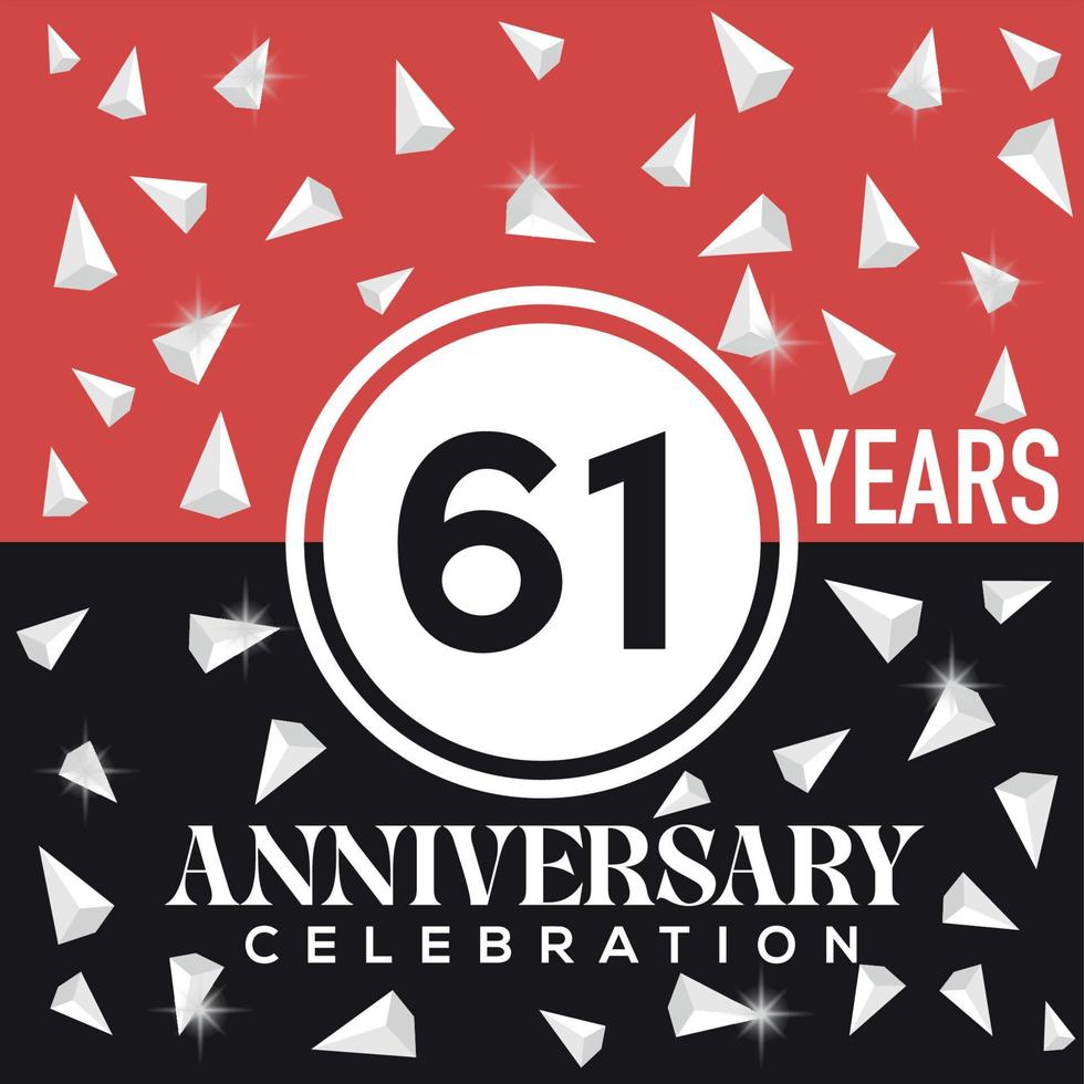 Celebrating 61 years anniversary logo design with red and black background vector