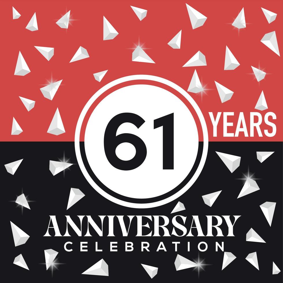 Celebrating 61 years anniversary logo design with red and black background vector