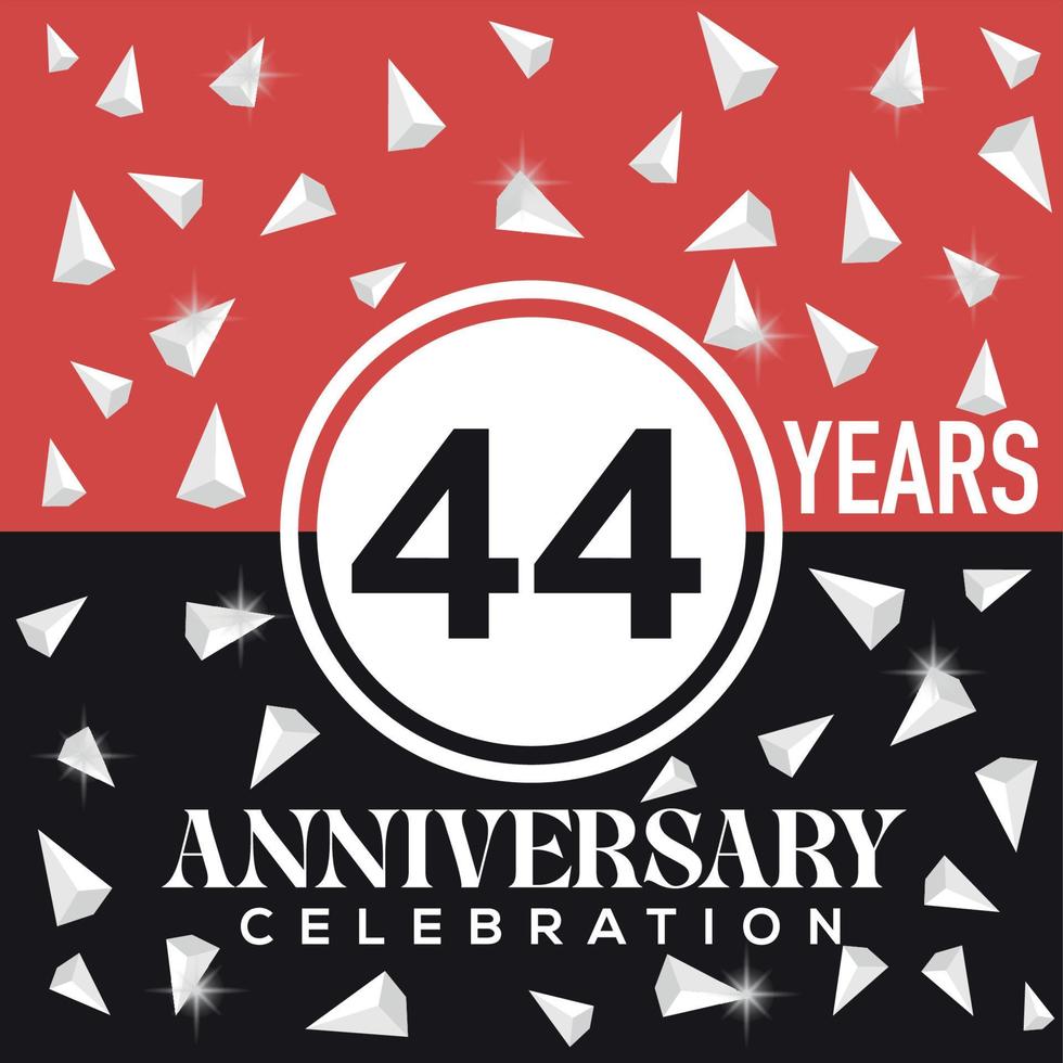 celebrando 44 años aniversario logo diseño con rojo y negro antecedentes vector