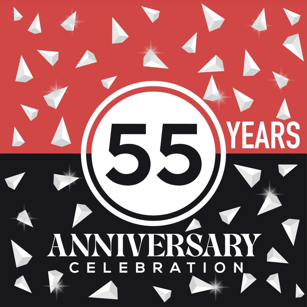 Celebrating 55 years anniversary logo design with red and black background vector