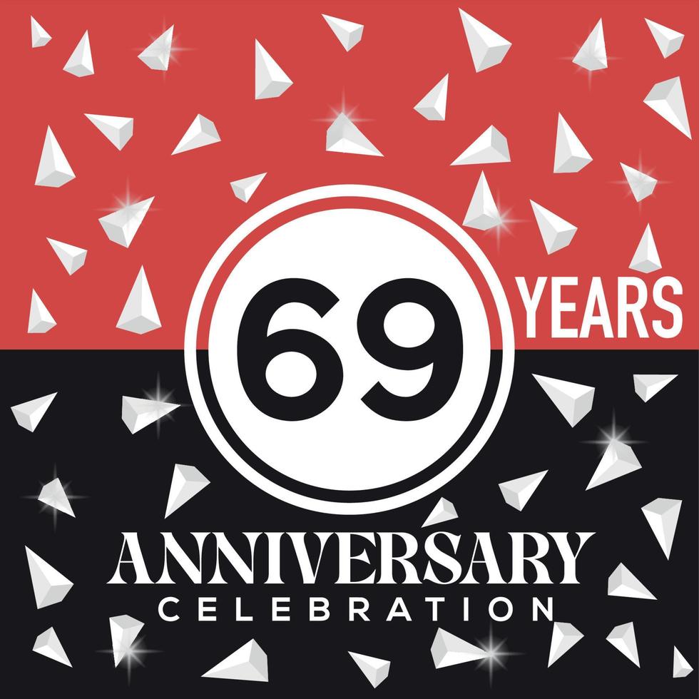 Celebrating 69 years anniversary logo design with red and black background vector