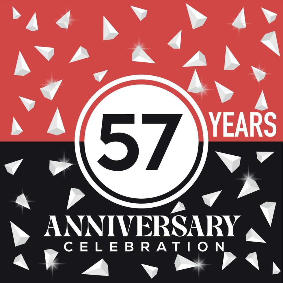 Celebrating 57 years anniversary logo design with red and black background vector