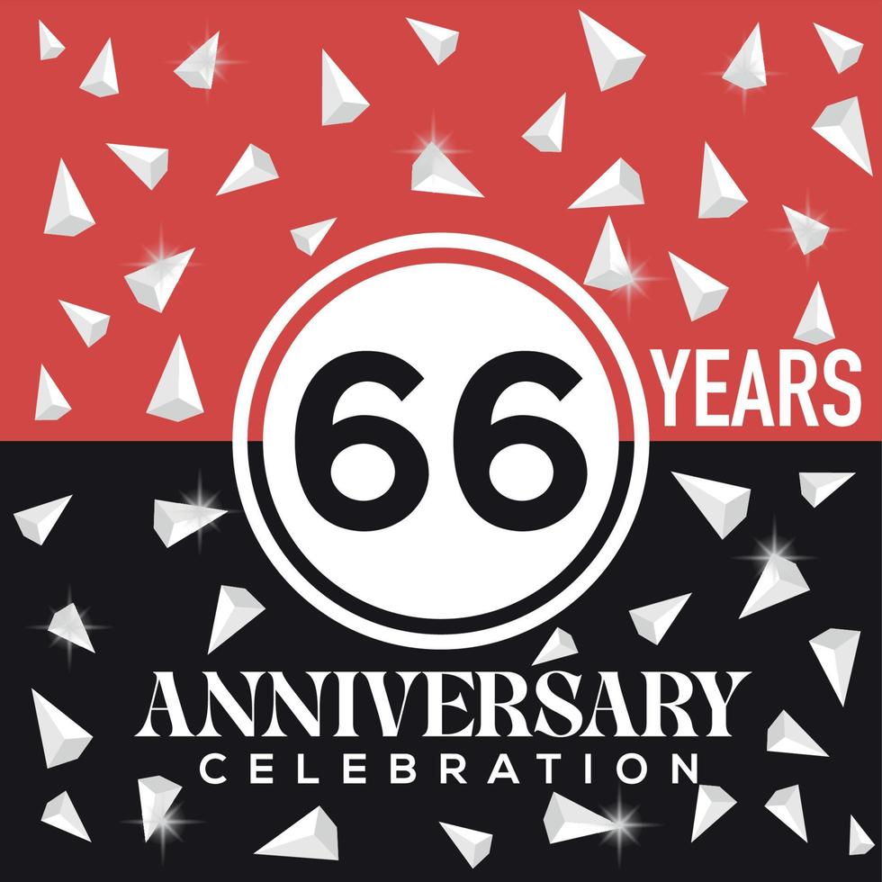 Celebrating 66 years anniversary logo design with red and black background vector