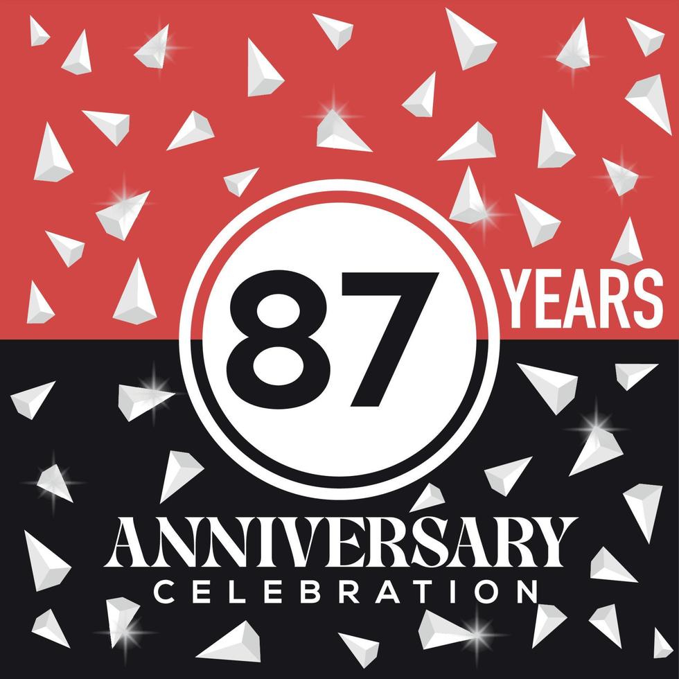 celebrando 87 años aniversario logo diseño con rojo y negro antecedentes vector