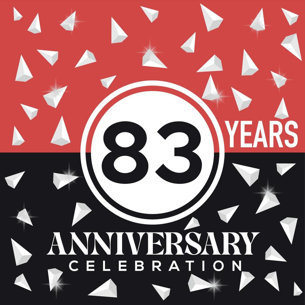 Celebrating 83 years anniversary logo design with red and black background vector