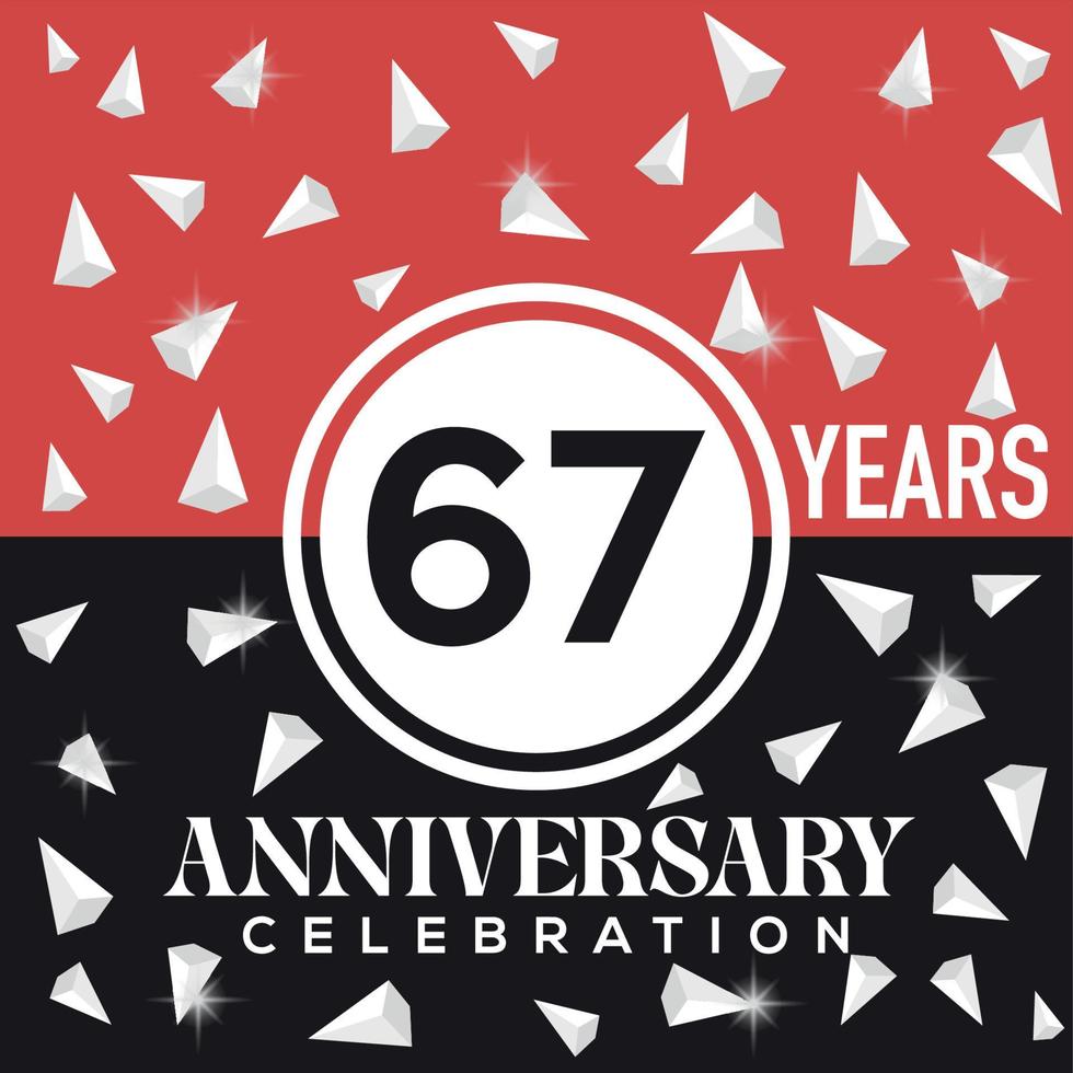 Celebrating 67 years anniversary logo design with red and black background vector