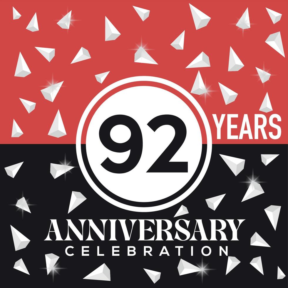 Celebrating 92 years anniversary logo design with red and black background vector