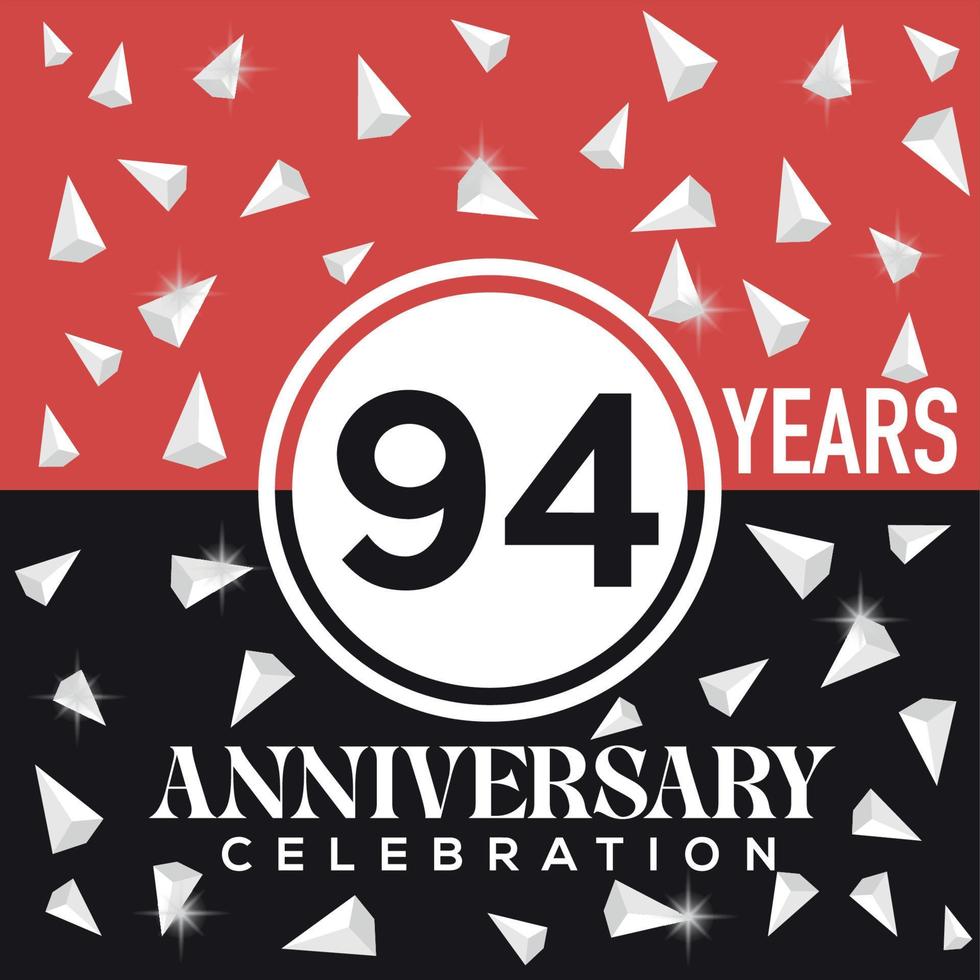 Celebrating 94 years anniversary logo design with red and black background vector