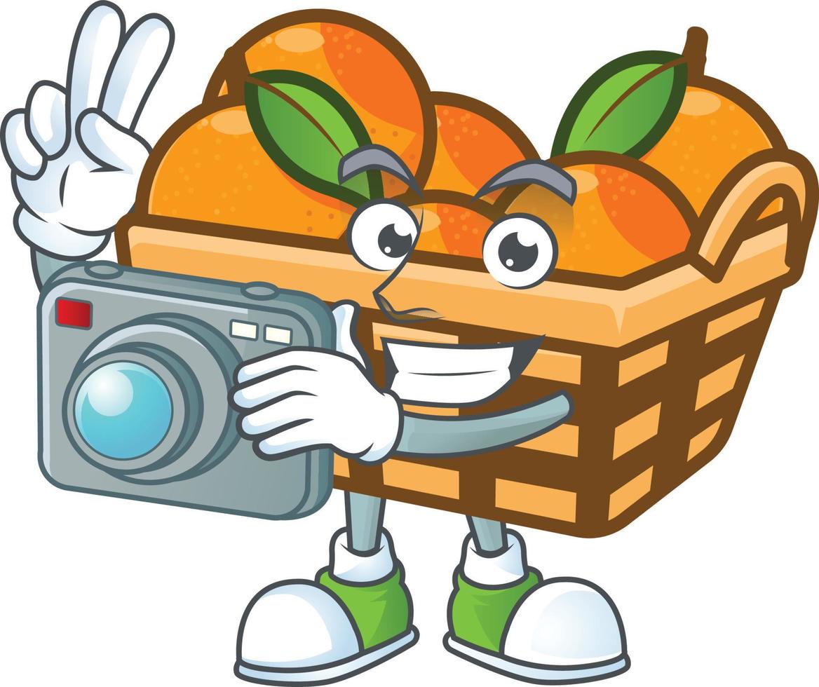 Basket oranges cartoon character style vector