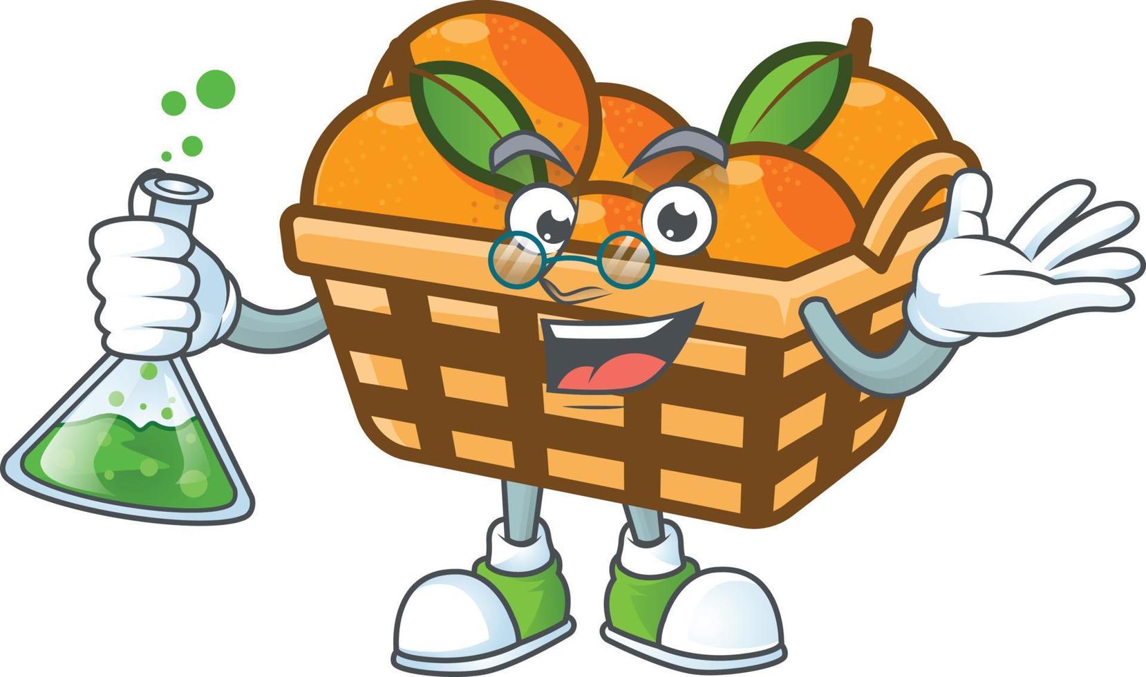Basket oranges cartoon character style vector