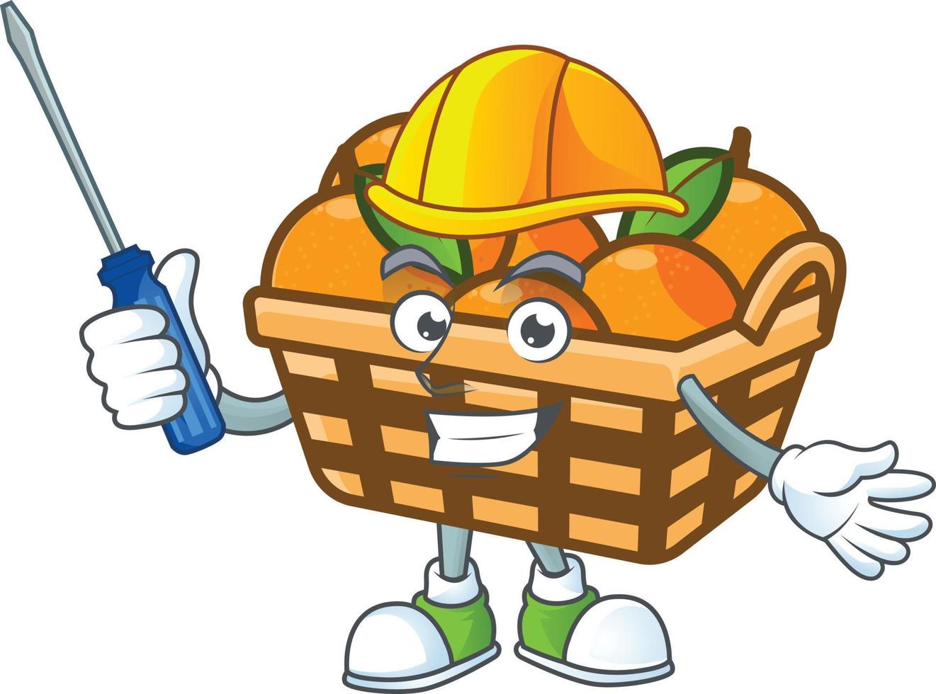 Basket oranges cartoon character style vector