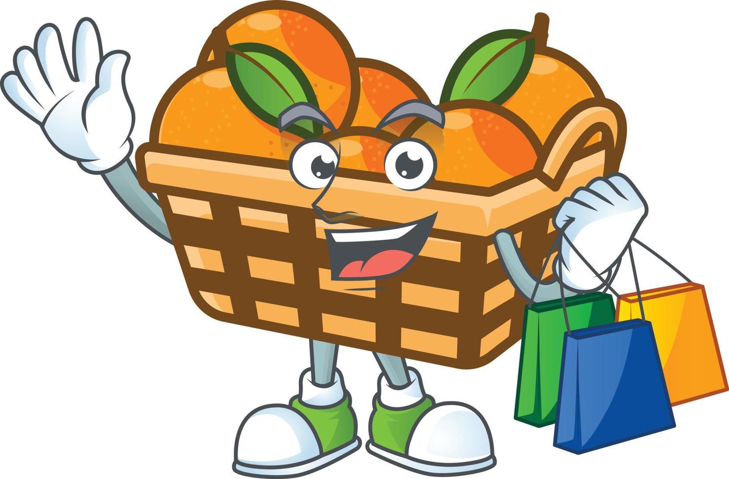 Basket oranges cartoon character style vector