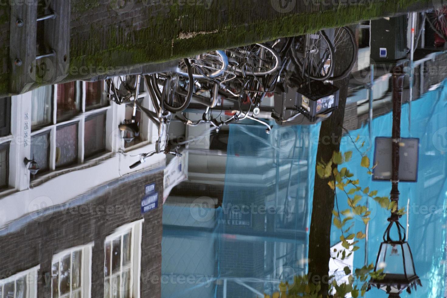 bicycles in amsterdam canal reflection photo