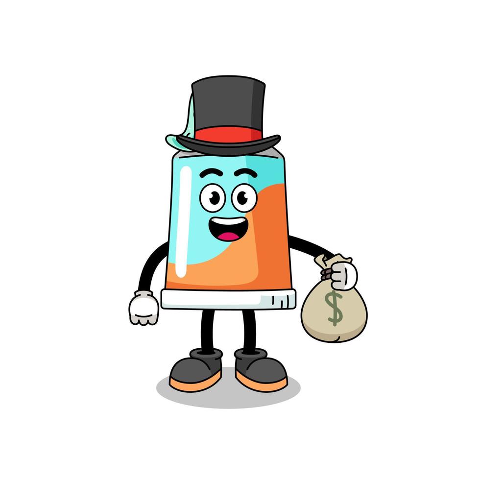 toothpaste mascot illustration rich man holding a money sack vector