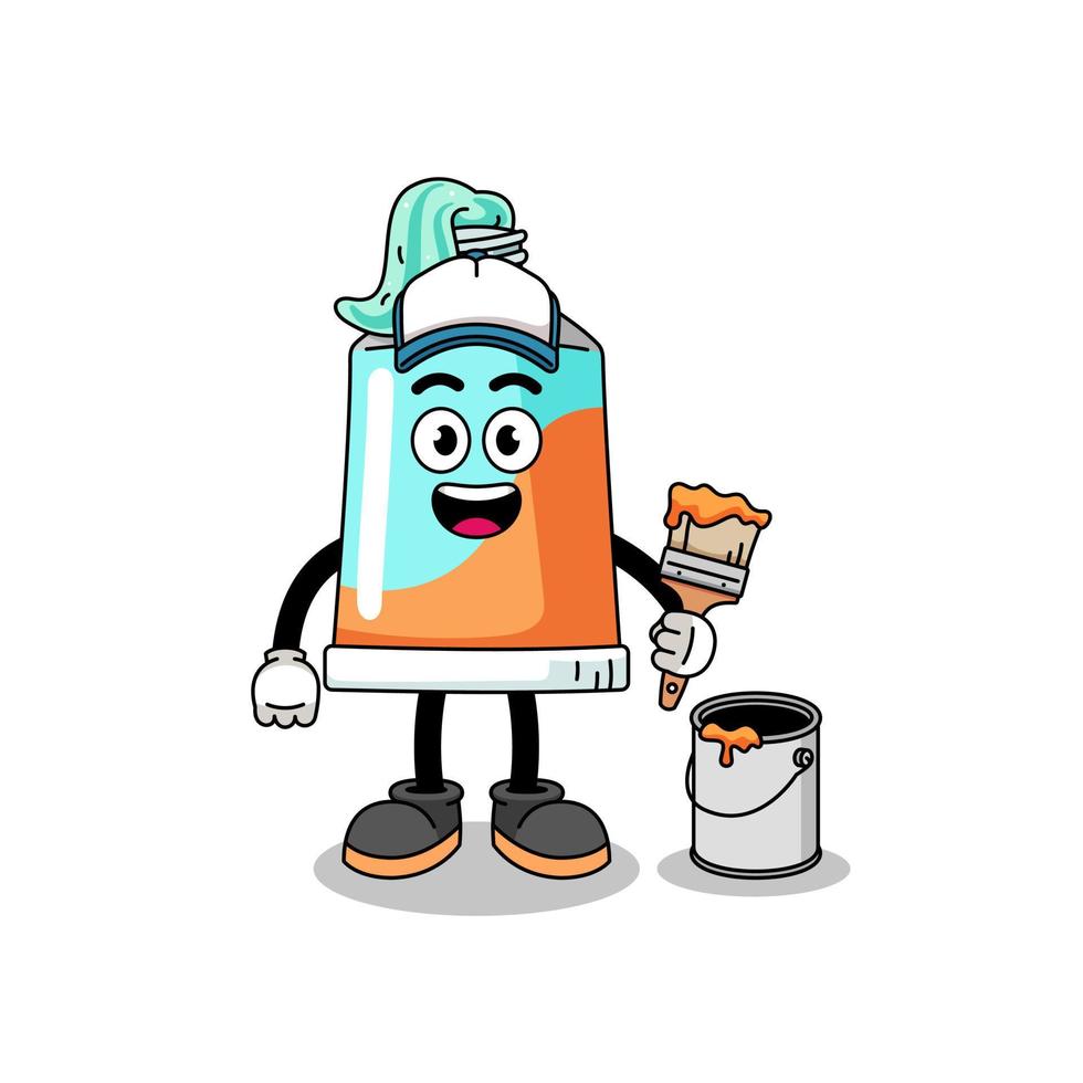 personaje mascota de pasta dental como un pintor vector