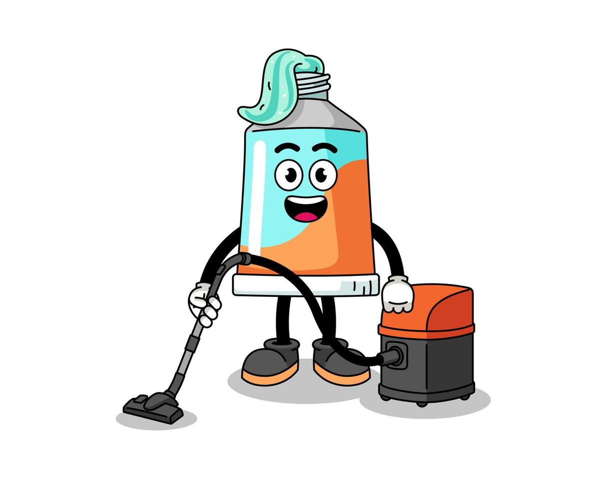 Character mascot of toothpaste holding vacuum cleaner vector