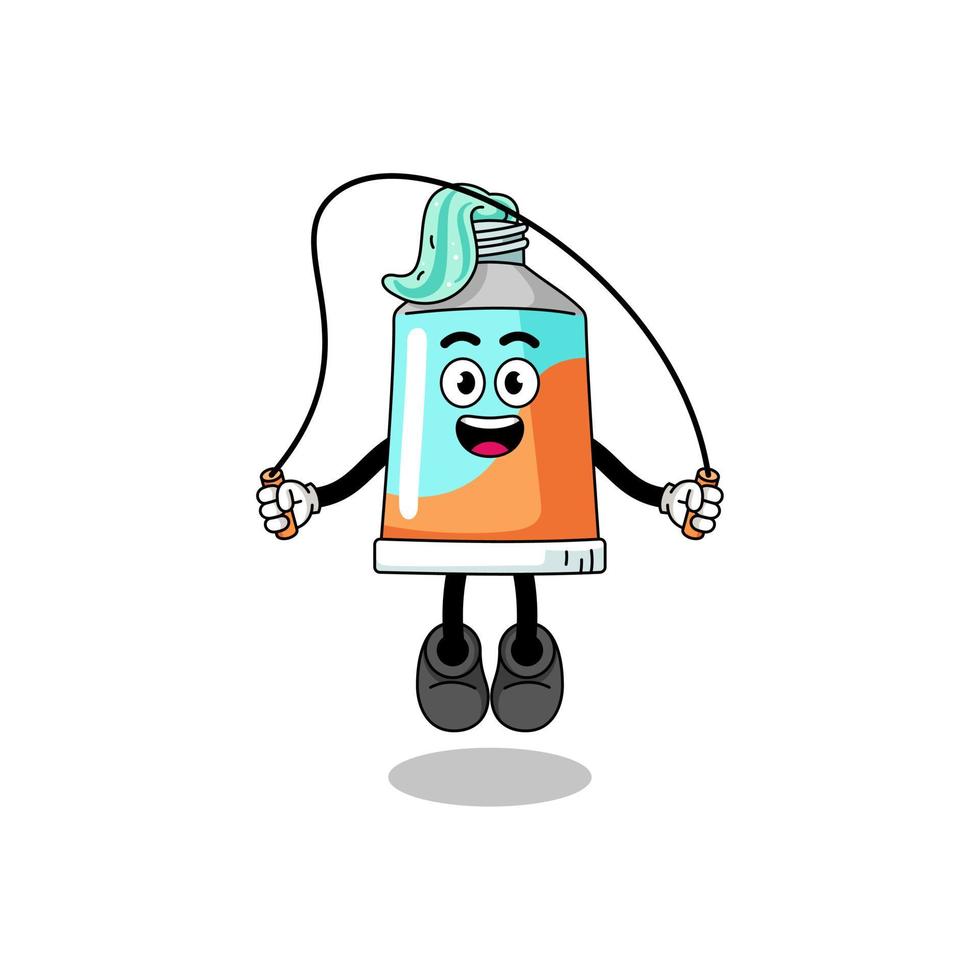 toothpaste mascot cartoon is playing skipping rope vector