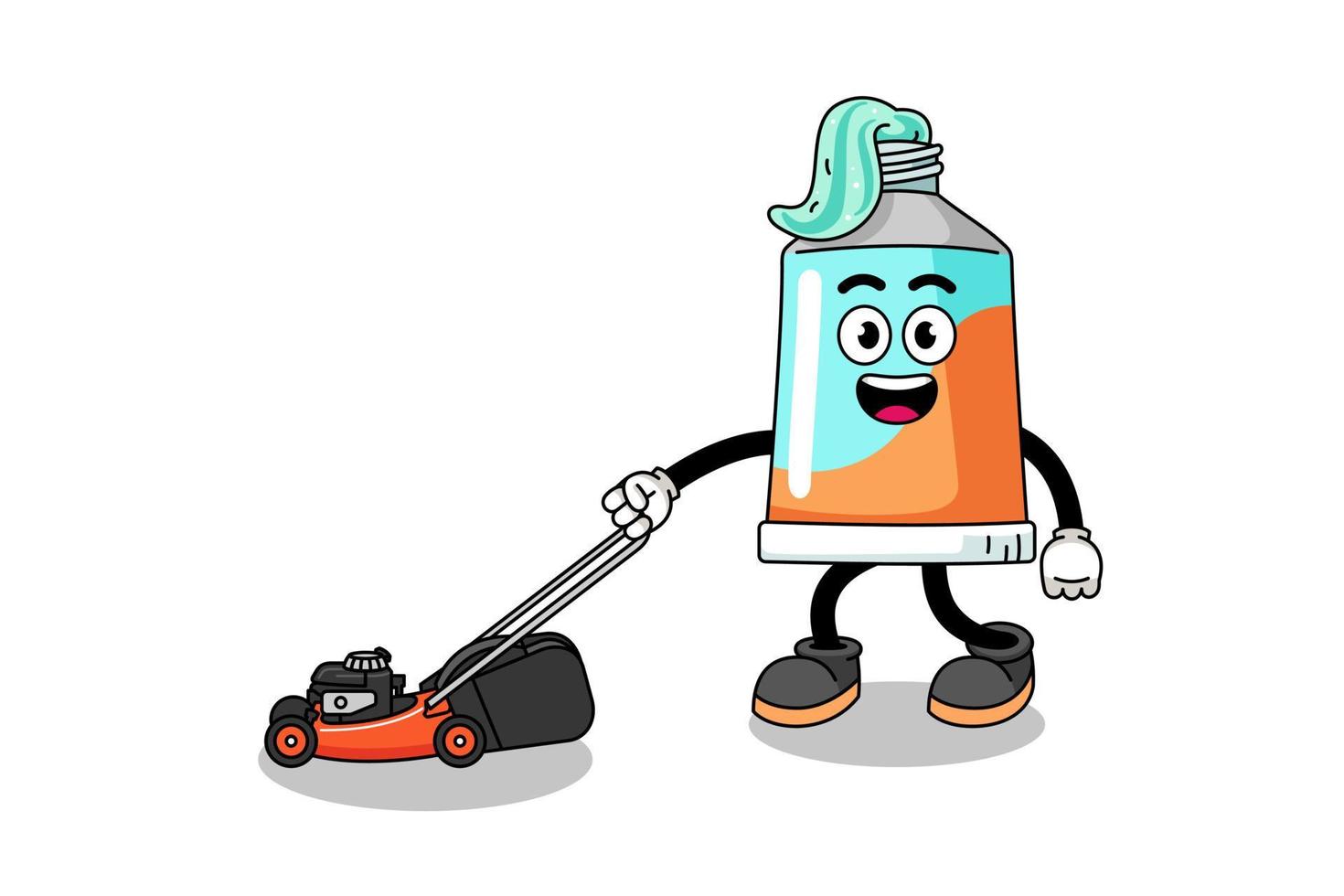 toothpaste illustration cartoon holding lawn mower vector