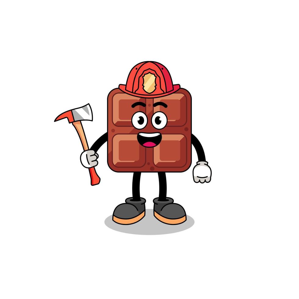 Cartoon mascot of chocolate bar firefighter vector