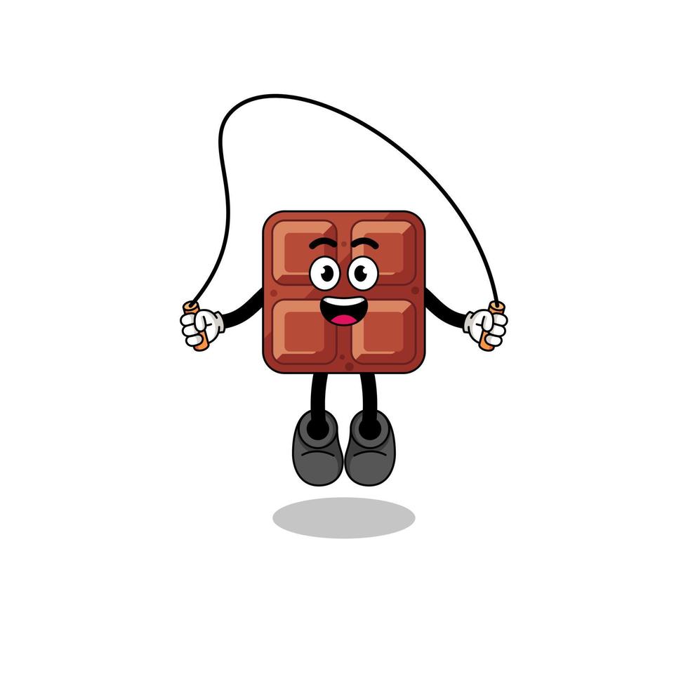 chocolate bar mascot cartoon is playing skipping rope vector